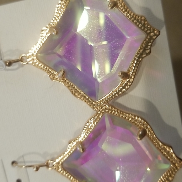 Kendra Scott Faceted Earrings 14K Rose Gold plated over brass . Pretty Dichroic - Picture 7 of 9